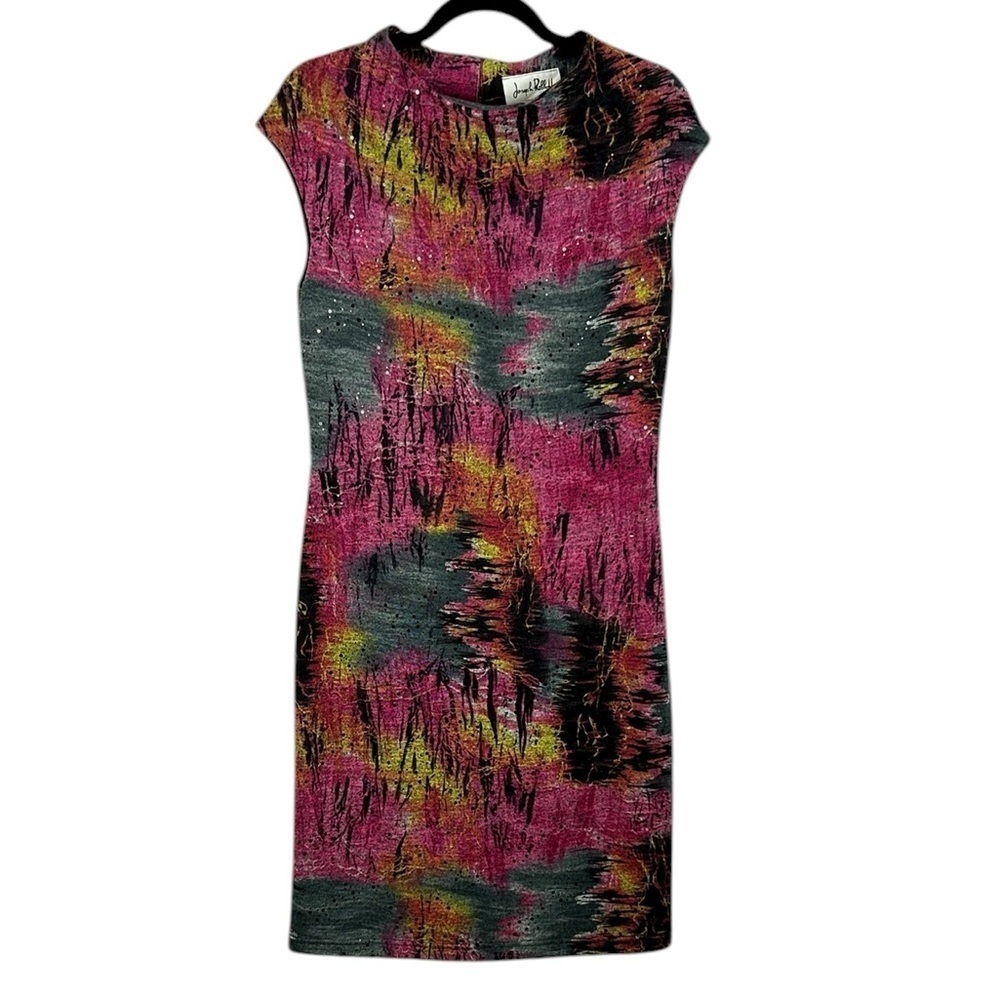Joseph Ribkoff Short Sleeve Sequins LIned Knit Knee Length Sheath Dress Size 8